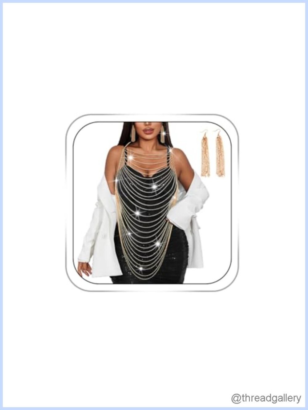 Gold Layered Body Chain Tassel Earrings Chain Bra Body Jewelry for Women